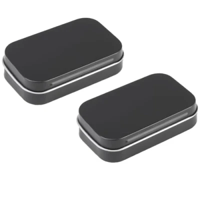 Image of Pack of 2 Small Storage Boxes with Lid, Rectangular Tin Boxes, Metal Box for Home Storage, Black