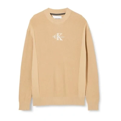 Image of Calvin Klein Jeans Men&#039;s MONOLOGO Sweater J30J324599 Pullovers, Warm Sand, L