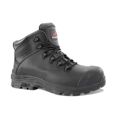 Image of Rock Fall Denver Black Fibre Glass Toe Cap Boot, Fully Waterproof Safety Boots, SRC Slip Rated Work, Shock Absorbing Midsole and Heat Resistant UK 8