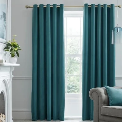 Image of Laurence Llewelyn Bowen Teal Velvet Curtains W46 x L72 (117 183cm) 2 Panels Blackout for Bedroom Blue Eyelet Thermal/Soundproof Montrose Collection