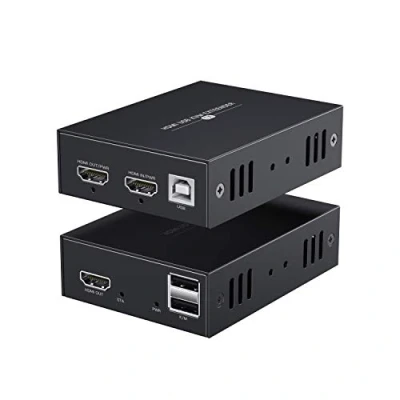 Image of PWAYTEK HDMI KVM USB Extender 1080P Over Cat5e/6 Ethernet Cable 45m (147ft) for Mouse and Keyboard Control Remote Signals