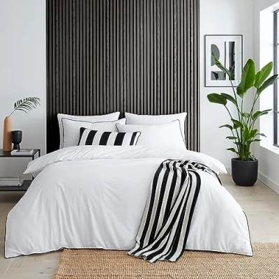 Image of Style Sisters Cotton Piped Super King Duvet Cover Set with Pillowcases White
