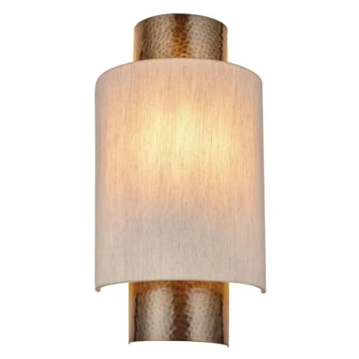 Image of Indara 1 Light Wall Aged Hammered Bronze, Natural Linen Fabric, E14