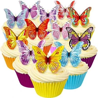Image of Bulk Pack of 144 Beautiful pre Cut Edible Wafer Butterfly Decorations by CDA Products 201 214 B 12 Different Designs
