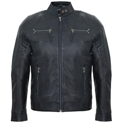 Image of Infinity Leather Mens Biker Zipped Racing Jacket Blue/Navy Size Large