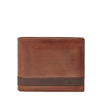 Image of Fossil Men&#039;s Quinn Leather Bifold Wallet, Brown Flip Id, One size