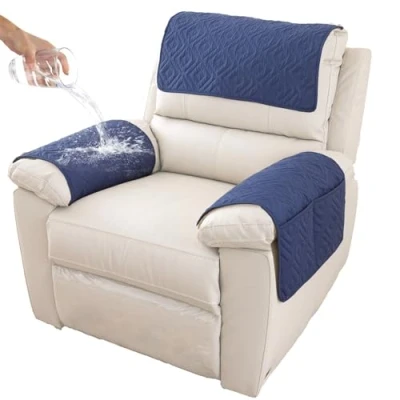 Image of GYHH Sofa Armrest Cover, Headrest Cover for Recliner Chair Arm Cover,Armchair Slipcover Nonslip Quilted Furniture Protector Pets Leather Couch (Navy,1 Seat 3 pc)