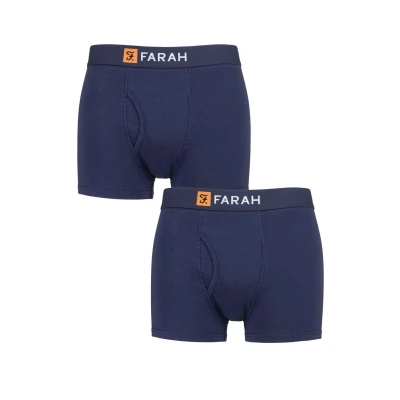Image of Mens 2 Pack Farah Plain and Striped Cotton Classic Keyhole Trunks Navy / M