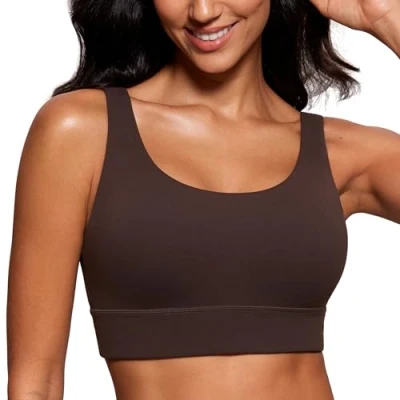 Image of CRZ Yoga Womens ButterLuxe U Back Sports Bra Padded Low Impact Crop Top Workout Sport Hot Fudge Brown S