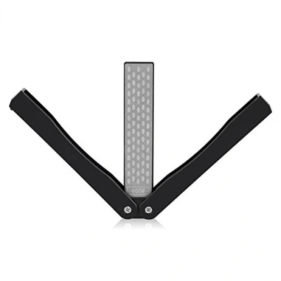 Image of 400/600 Grit Knife Sharpener, Folding Double Sided Diamond Sharpening Stone Tool for Outdoor Camping Garden Kitchen(Black)