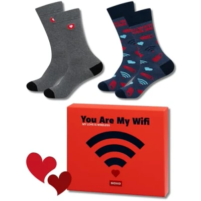 Image of soxo Valentine&#039;s Day Socks Set Funny Men Gift Ideas Long Sock Men&#039;s Funky Valentine Gifts 6.5 10.5 Wi Fi 2 Pairs