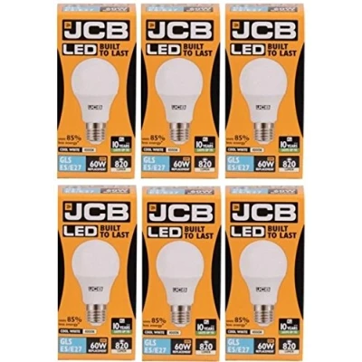 Image of JCB LED 6 X 10 W GLS Light Bulb ES E27 4000 K Cool White Opal 820LM