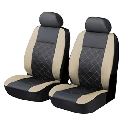 Image of Carseatcover UK® Front Pair of BEIGE/BLACK KNIGHTSBRIDGE LEATHER LOOK Car Seat Covers