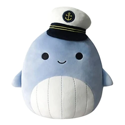 Image of Squishmallows 8 Inch Samir Blue Whale with Sailor Hat Little Ultrasoft Official Kelly Toy Plush