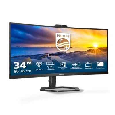 Image of PHILIPS 34E1C5600AM 34 inch WQHD curved monitor, webcam, height adjustable, speaker (3440x1440, 100Hz, HDMI, DisplayPort, USB C, Hub) black