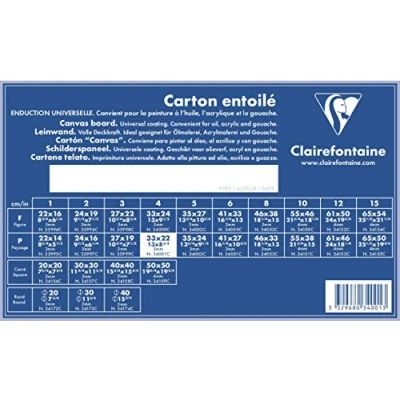 Image of Clairefontaine Ref 34001C White Canvas Board (Landscape) 33 x 22cm 3mm Thick, Made from 100% Cotton, Suitable for Oil &amp; Acrylic Paints, Acid Free Surface