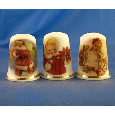 Image of Porcelain China Collectable Thimbles Set of Three Christmas