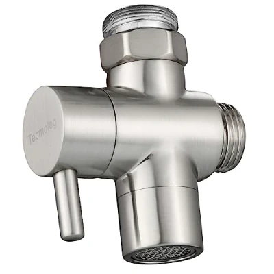 Image of Tecmolog Sink Diverter Brass Faucet Valve 22mm 3 Way Splitter for Bathroom and Kitchen Brushed Nickel, SBA021CNA