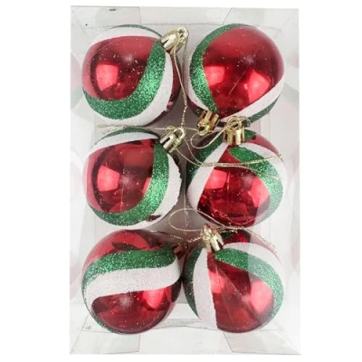 Image of 6 Pieces 6CM Christmas Baubles Tree Decorations Xmas Hanging Ornaments Shatterproof for Decoration, Red Green White