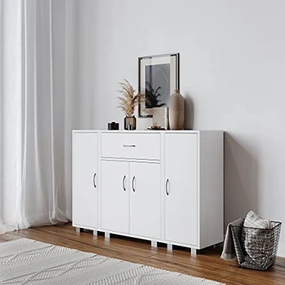 Image of URBNLIVING Wooden Free Standing Cabinet With Two Side Corner Cabinets (White)