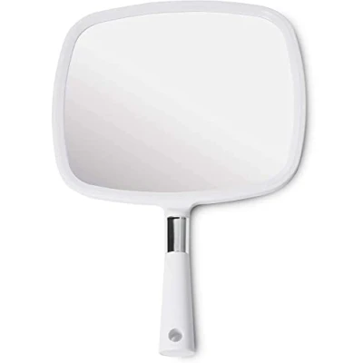 Image of MIRRORVANA Large Hand Mirror with Comfy Handle Big Held for Barbers, Professional Hairdressers, Beauty Salons, Home Self Haircuts and Face Makeup Application (White)
