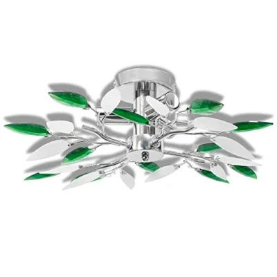 Image of vidaXL Ceiling Lamp with Acrylic Crystal Leaf Arms E14 Bulbs Compatible, Easy Mount, Modern Home Decor, Living Room, Bedroom, Kitchen Lighting