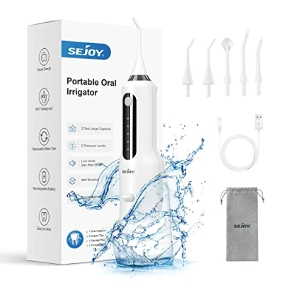 Image of Water Flosser for Teeth Cordless, Jet Oral Irrigator Dental Portable Home Travel Office, 270ML IPX7 Waterproof 5 Cleaning Modes, Tips