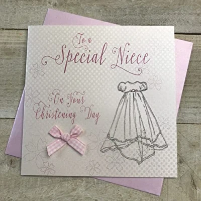 Image of WHITE COTTON CARDS To A Special Niece On Your Christening Day Handmade Card, WB265, 16cm x 16xm