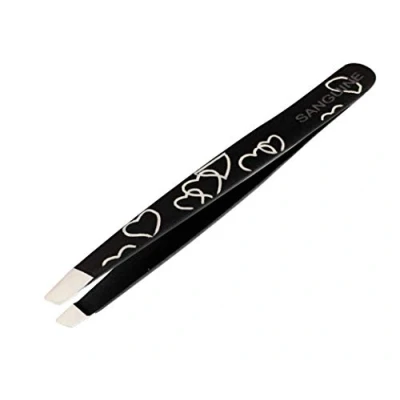 Image of Professional Hair Tweezers Slant Tip, Eyebrow Tweezers, Facial Removal Black Hearts &amp; Practical Case