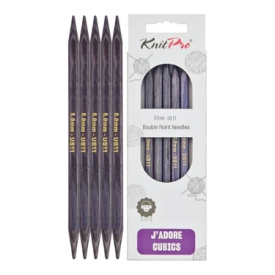 Image of KnitPro J’Adore Cubics Double Pointed Knitting Needles Sets of 5 Wooden Pins for Socks Hats Mittens Short Round 15cm x 8.00mm, Purple, 26 1910101024