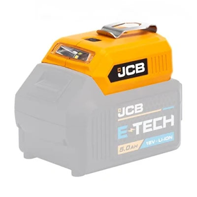 Image of JCB Cordless USB Power Adaptor &amp; 60lm LED Torch, Compatible with All 18V Tool Batteries, 2 Outputs for Charging Mobile Tablets 3 Year Warranty