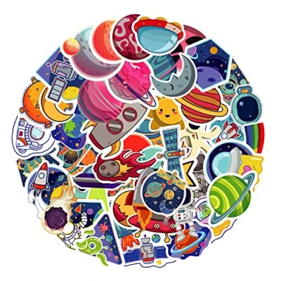 Image of Space Stickers for Laptop(50 PCS),Gift Children Teens Adults Girl Boys,Space Astronaut Spacecraft Waterproof Water Bottle,Vinyl Scrapbook,Skateboard,Bike,Phone,Dairy
