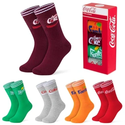 Image of Coca Cola Novelty Socks for Adults and Teenagers Soft, Comfy Calf Length Multipack, Funny Christmas Gifts (Multi 5 Pack, 3/7 UK)