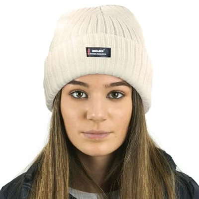Image of RockJock Ladies Womens Warm Winter Lined Beanie Hat with R40 Thermal Insulation Cream
