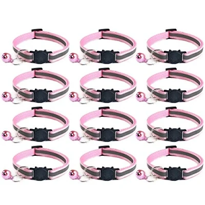Image of Tafeiya 12x Reflective Design Adjustable Cat Collars More Safety Quick Release Buckle with Bell (Pink)