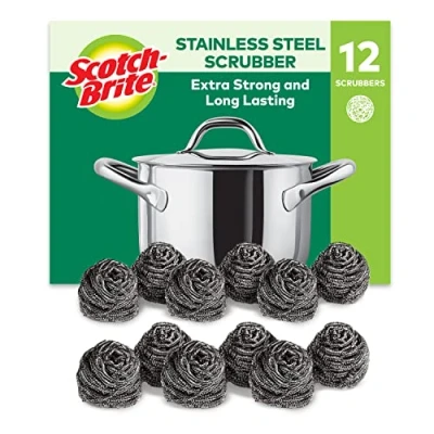Image of Scotch Brite Stainless Steel Scourer, 12 Pieces Rust Resistant Spiral Metal Powerful and Effective Clean Scrubbing pad