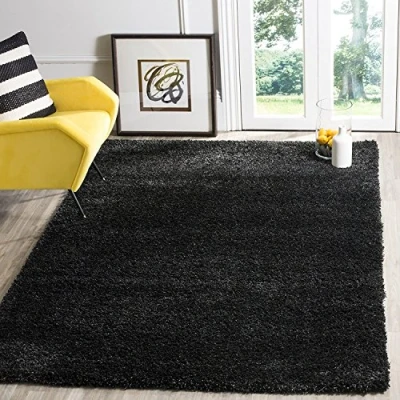 Image of SAFAVIEH Shaggy Rug for Living Room, Dining Bedroom California Shag Collection, High Pile, in Black, 122 X cm