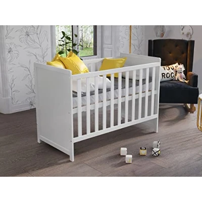Image of Love For Sleep MATILDA Wooden Baby Cot Bed 120x60cm with Safety Barrier (White)