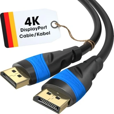 Image of KabelDirekt 4K DisplayPort cable 10m DP Cable, Developed in Germany Available 0.5 (Display Port monitor for PC/Laptop and at 4K@60Hz, gaming 144Hz, Dolby Audio, black)