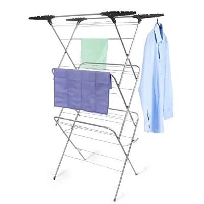 Image of ASAB Foldable Clothes Airer 21m Drying Space Rack with Non Slip Feet Corner for Hangers Compact Horse Dryer Steel Frame Laundry Dryer(Silver/Black)