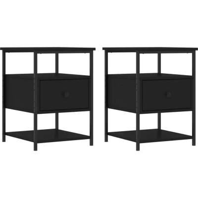 Image of vidaXL Black Bedside Cabinets with Engineered Wood and Iron Compact Design, Bedroom or Living Room Furniture, Ample Storage, Adjustable Feet, Decor Display