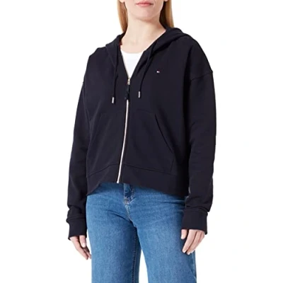 Image of Tommy Hilfiger Women 1985 Terry Hoodie with Zip, Blue (Desert Sky), M