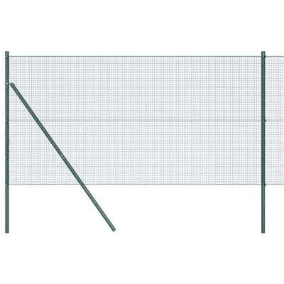 Image of vidaXL Welded Wire Fence with 13 Posts Green 1.2x25 m Steel