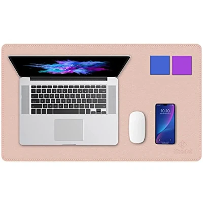 Image of K KNODEL Desk Mat, Office Pad, PVC Leather Blotter, Laptop Waterproof Writing Pad for and Home, Dual Sided (35 x 60cm, Pink/Silver)