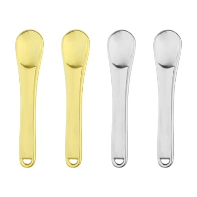 Image of 4 Pack Metal Makeup Spatula, Mini Spoon, Beauty Scoop for Facial Cosmetic, Face Mask (Silver &amp; Gold)