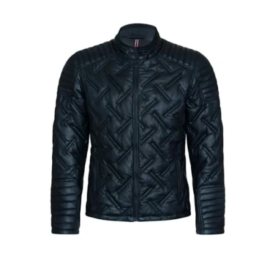 Image of Men&#039;s Black Puffer Leather Quilted Warm Lambskin Jacket