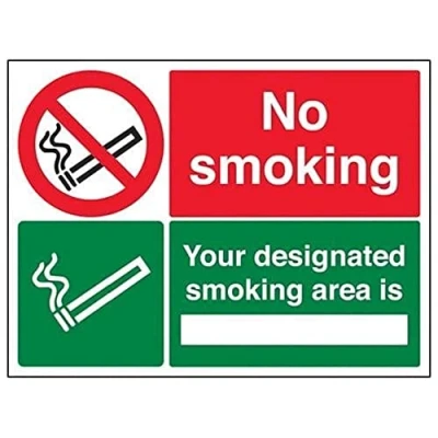 Image of V Safety No Smoking/Your Designated Smoking Area Prohibition Sign 400mm x 300mm 1mm Rigid Plastic