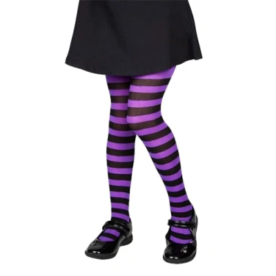 Image of Wicked Costumes Kids Black &amp; Purple Candystripe Tights Small (4 6 Years)