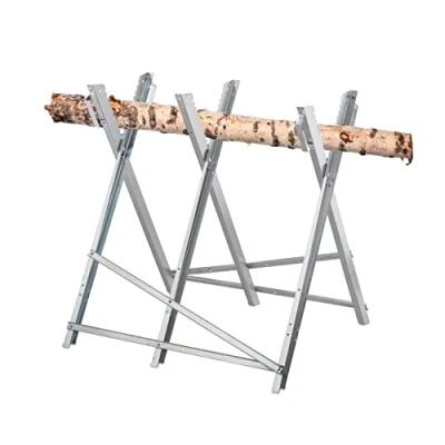 Image of Relaxdays Sawhorse, Wood Sawing, 150 kg, Work Bench Chainsaws, Firewood, Sturdy Steel, HxWxD 80 x 82 cm, Silver
