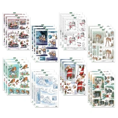 Image of Katy Sue Christmas Selection Die Cut Decoupage Pack. 24 Pre Festive Paper Sheets for Your Card Making Supplies Featuring 8 Different Designs
